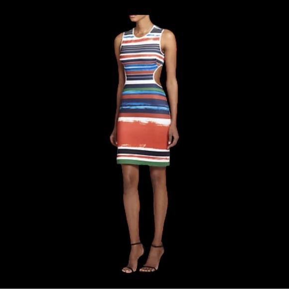 Clover Canyon Painted Horizon Stripe Cutout Neoprene Dress L $295 - Picture 2 of 6